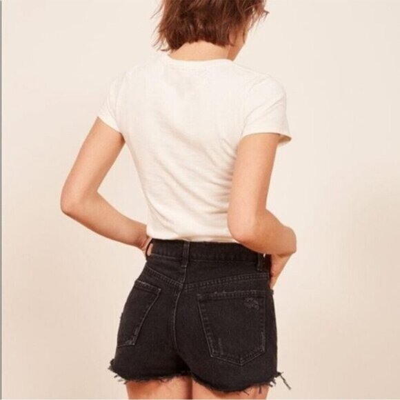 Reformation High Waist Cut Off Brooke Jean Shorts Size 28 Pacific black jorts - Picture 3 of 10